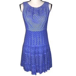 Shoshanna Blue Sleeveless Eyelet Fit and Flare Dress Size 4